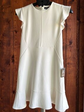 Express Cream A-Line Mini Dress with Ruffle Cap Sleeves
